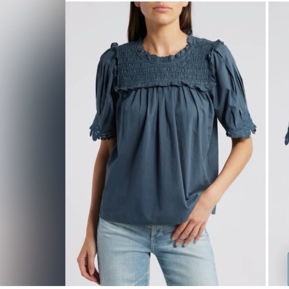 Cleobella Tops - Cleobella Smocked Ruffle Organic Cotton Blouse